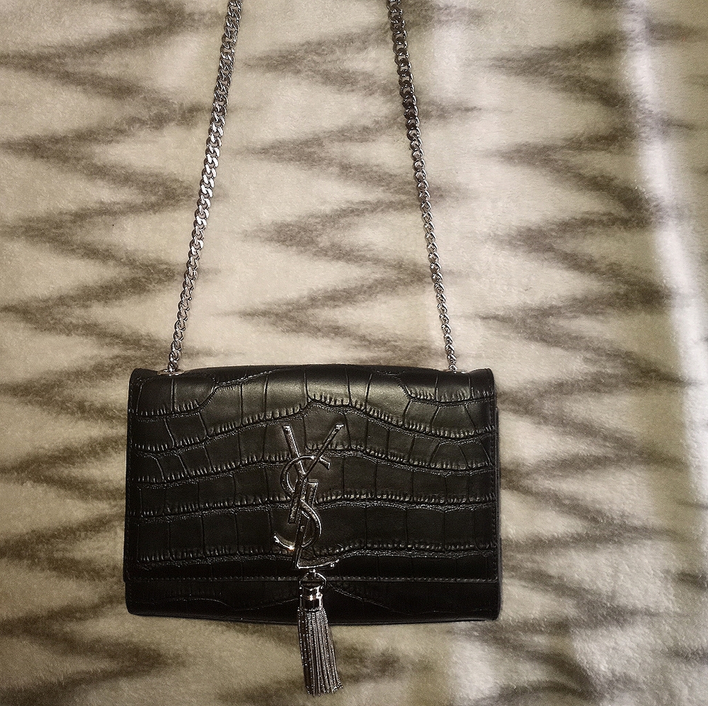 YSL Croc sling bag w/embossed leather